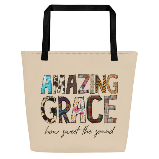 Amazing Grace Different Patterns Prints-  Large Tote Bag
